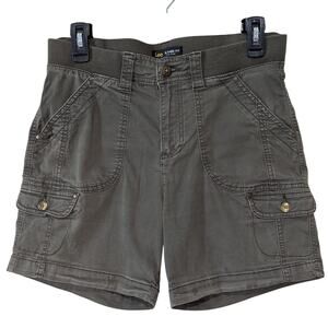 Lee Brown Relaxed Fit Mid Rise Cargo Button Pockets Elastic Waist Shorts Size 6